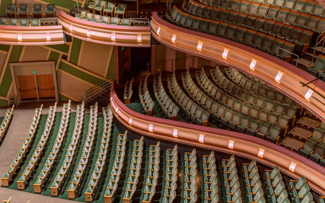 Elevated view of the Silva Concert Hall seating