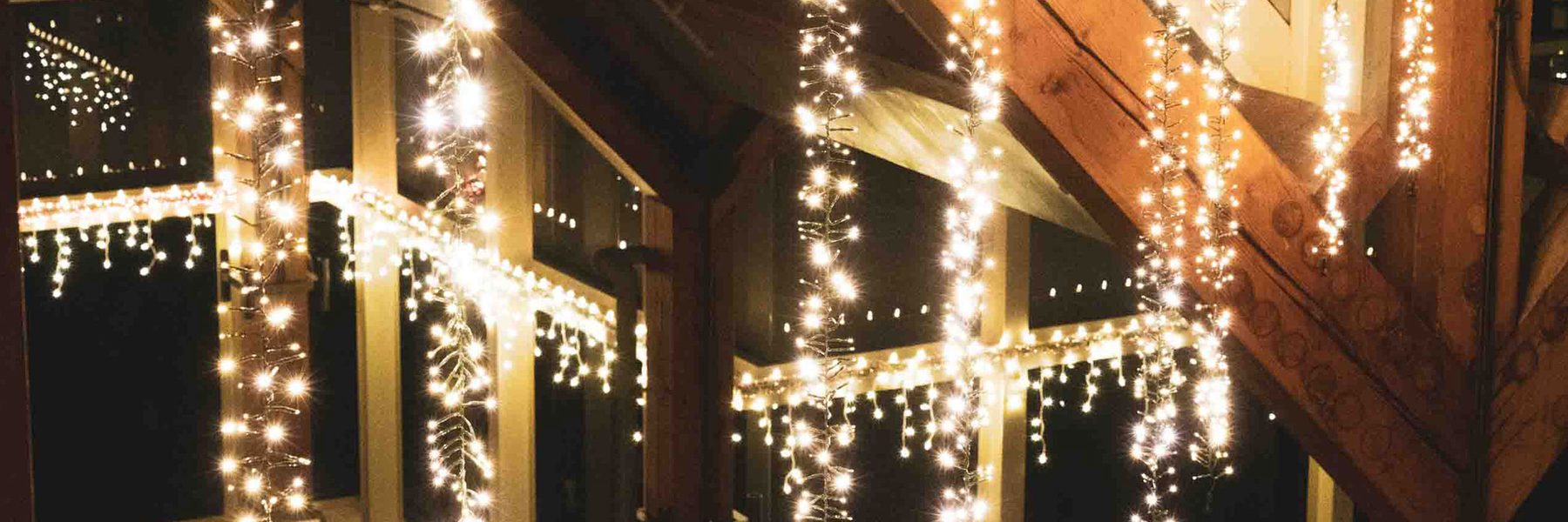 Image of Christmas lights hung up in the Hult Center lobby