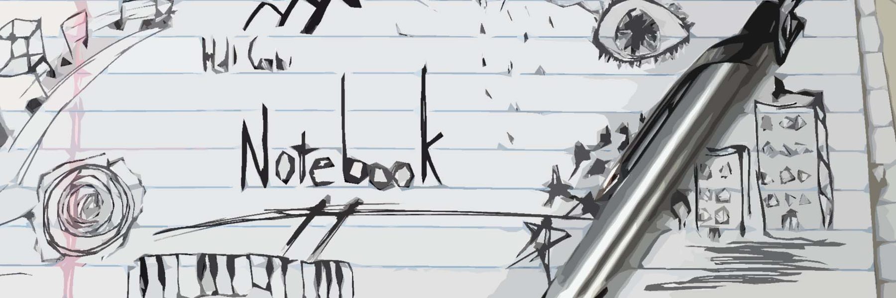 Cartoon Graphic of a notebook with text 