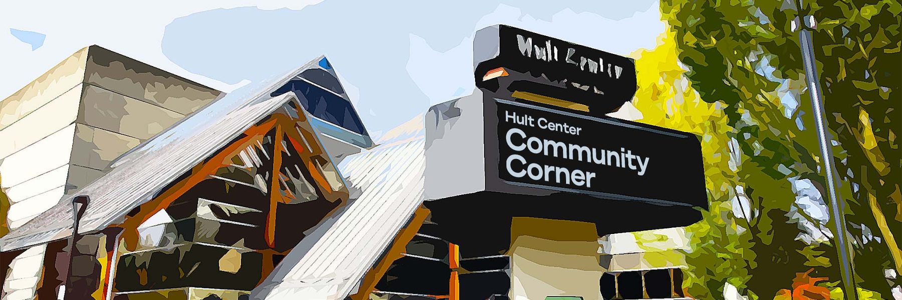 Graphic design image of Hult Center with text 