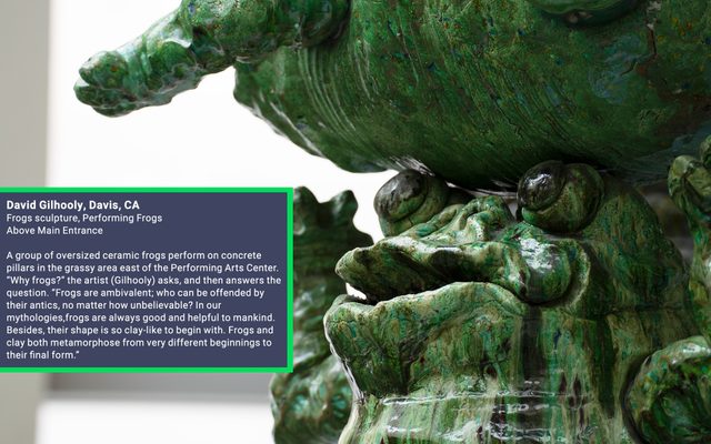 Ceramic frogs above main entrance Hult Center