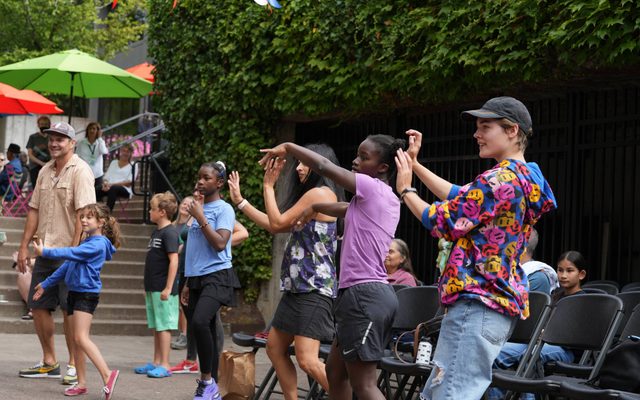 Fans watching the stage outside the Hult Center