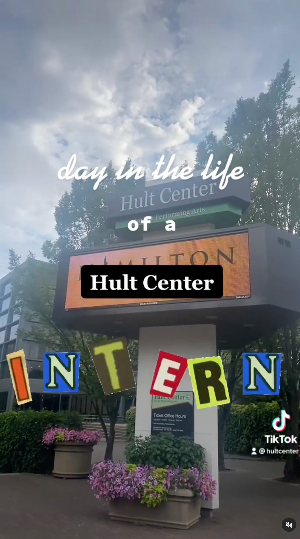 A tik tok video showcasing the day in the life of a Hult Center Intern