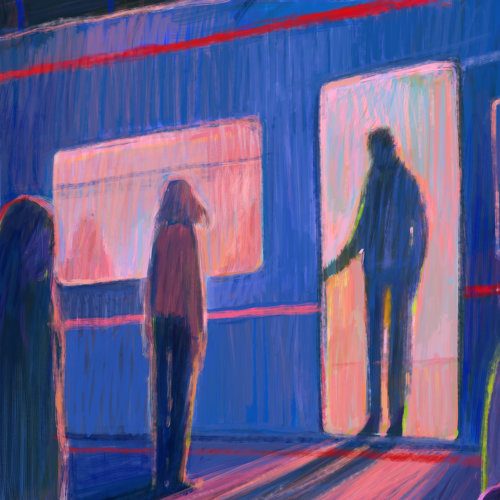 Colorful art showing three individuals