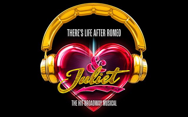 Promotional artwork for the musical & Juliet in bright pink and blue.